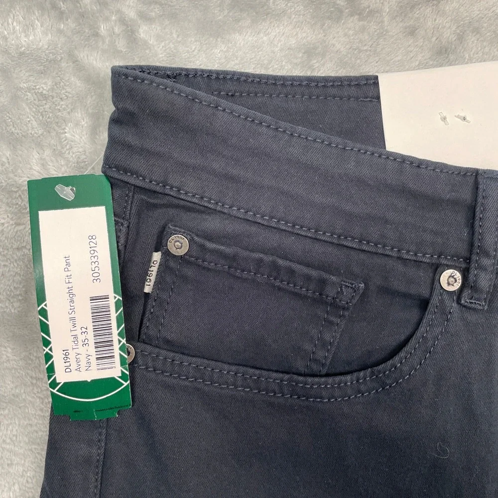 DL1961 Avery Relaxed Straight Pants Mens 35x32 Navy Blue Twill Stretch